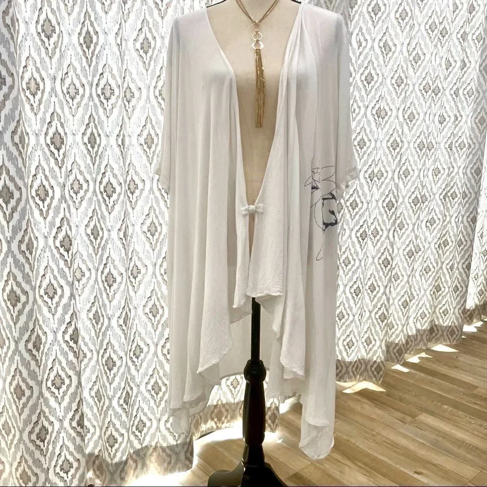 VINTAGE Gauzy White Coverup Kimono Lounge Robe